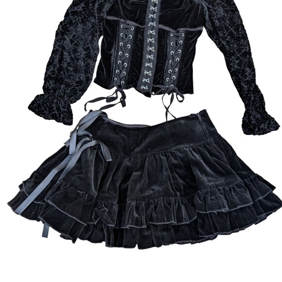 Shrine Women's Gothic Corset Top Mini Skirt Set Vintage Halloween Costume Y2K - Picture 5 of 13